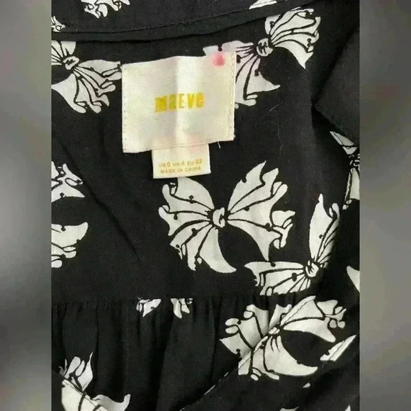 Maeve Anthropologie Emory Printed Buttondown Black White Bows Size 0 - Picture 6 of 8